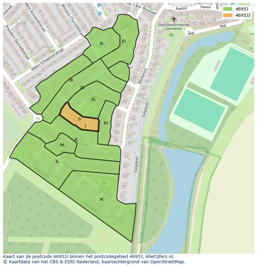 Afbeelding van het postcodegebied 4695 JJ op de kaart.