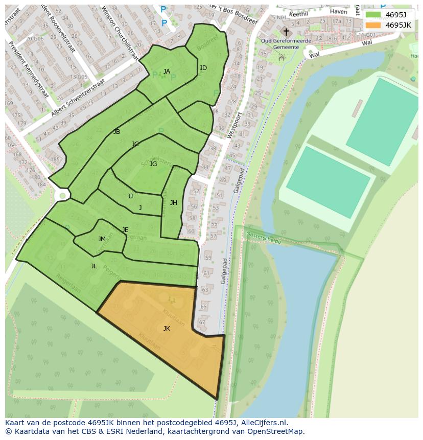Afbeelding van het postcodegebied 4695 JK op de kaart.