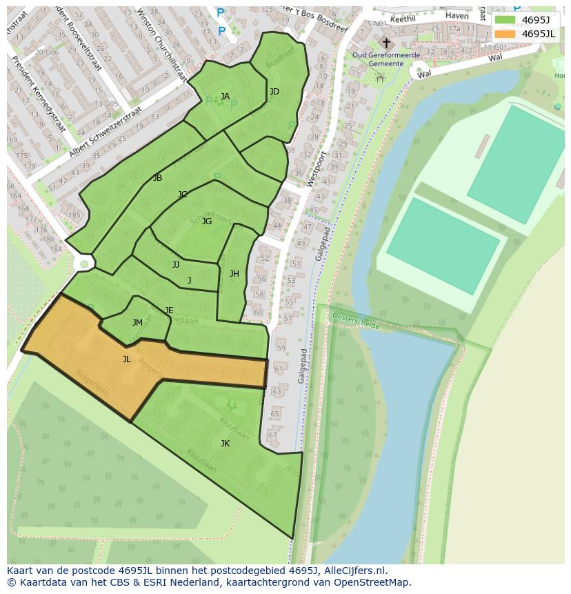 Afbeelding van het postcodegebied 4695 JL op de kaart.