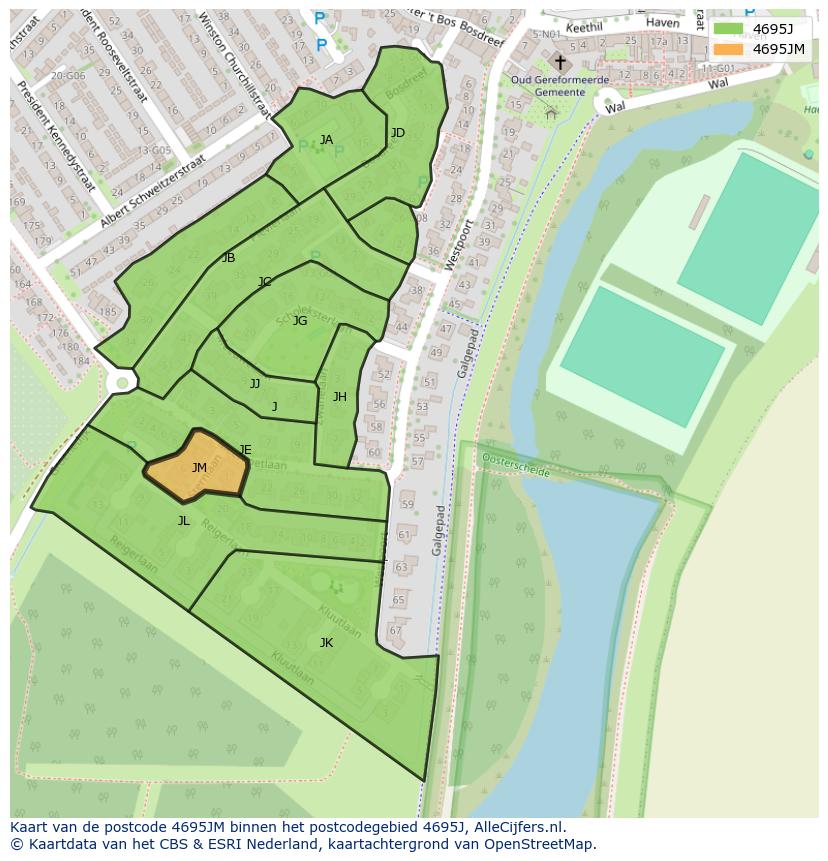 Afbeelding van het postcodegebied 4695 JM op de kaart.