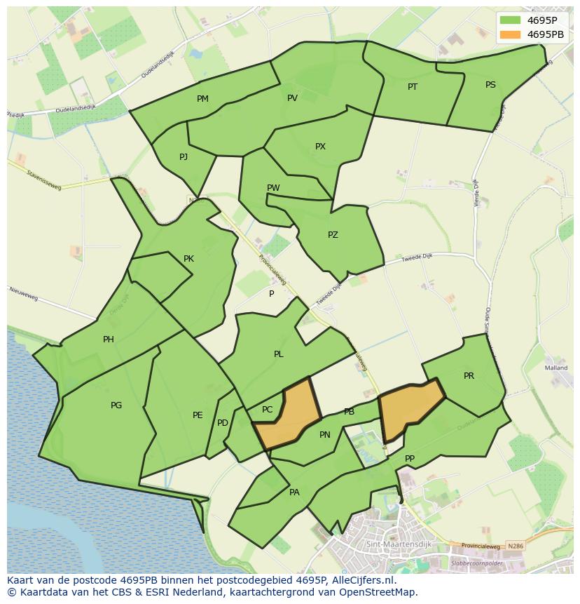 Afbeelding van het postcodegebied 4695 PB op de kaart.
