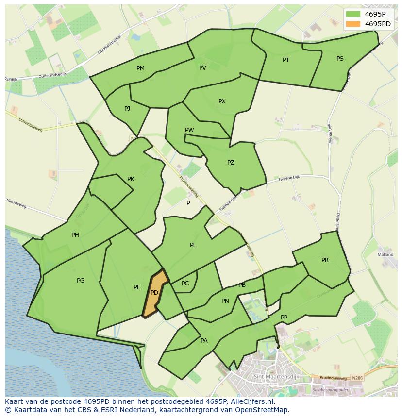 Afbeelding van het postcodegebied 4695 PD op de kaart.