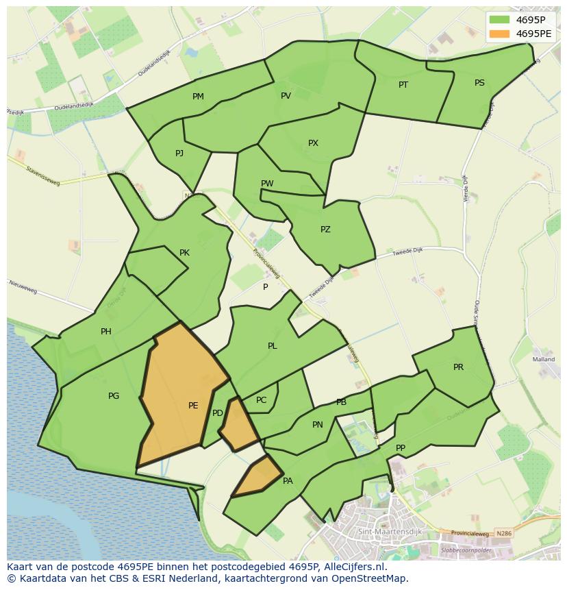 Afbeelding van het postcodegebied 4695 PE op de kaart.