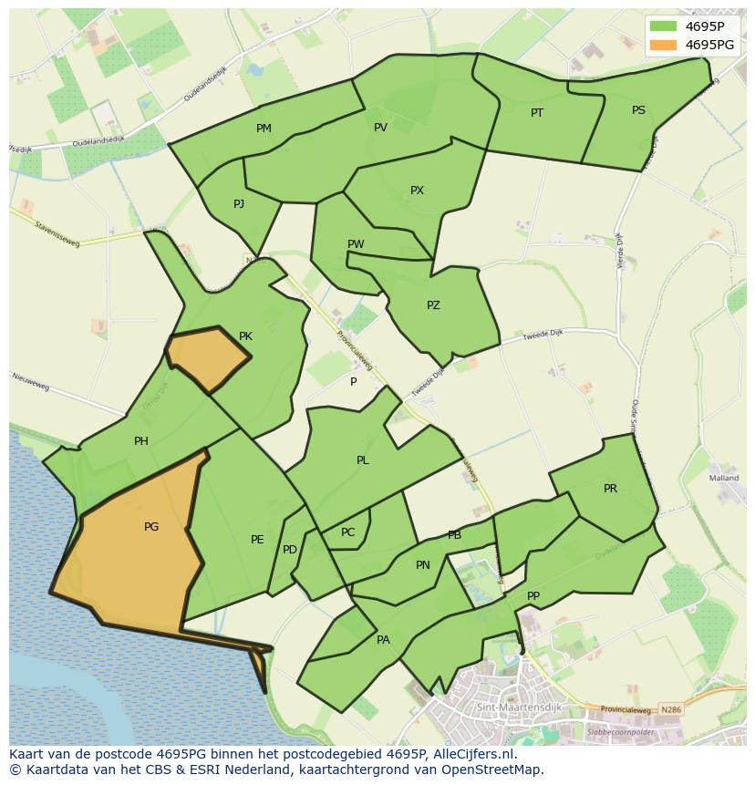 Afbeelding van het postcodegebied 4695 PG op de kaart.
