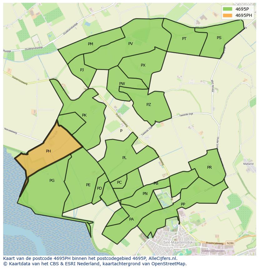 Afbeelding van het postcodegebied 4695 PH op de kaart.
