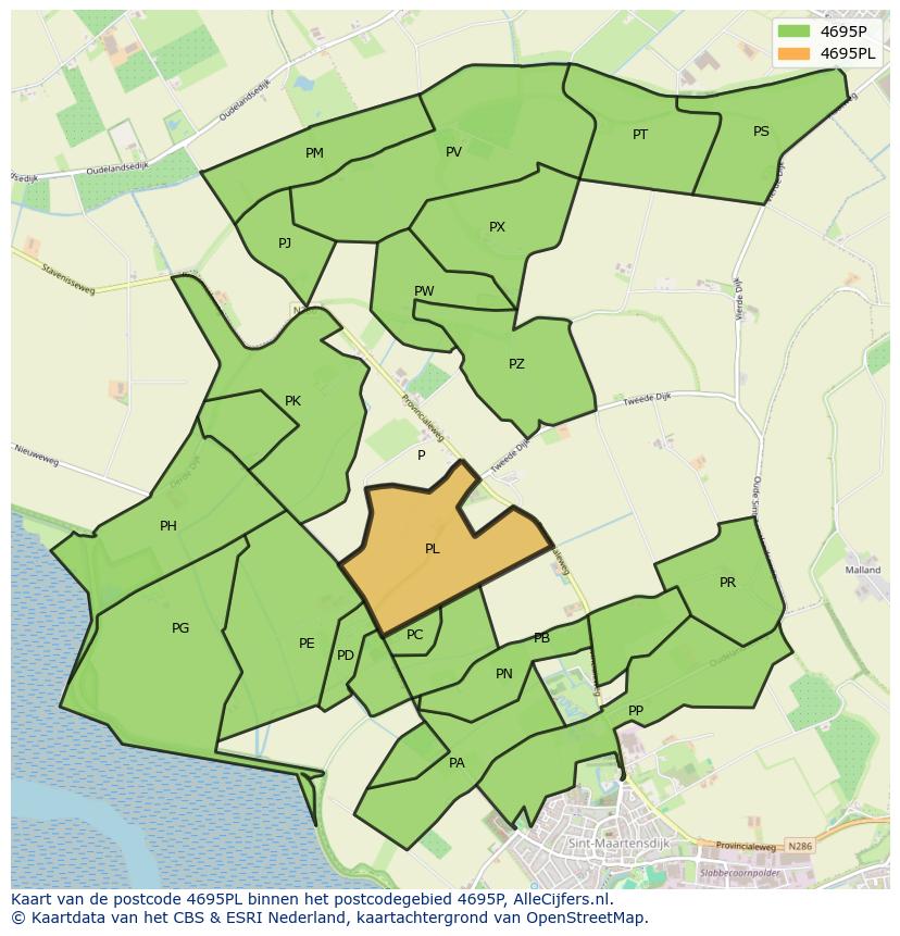 Afbeelding van het postcodegebied 4695 PL op de kaart.