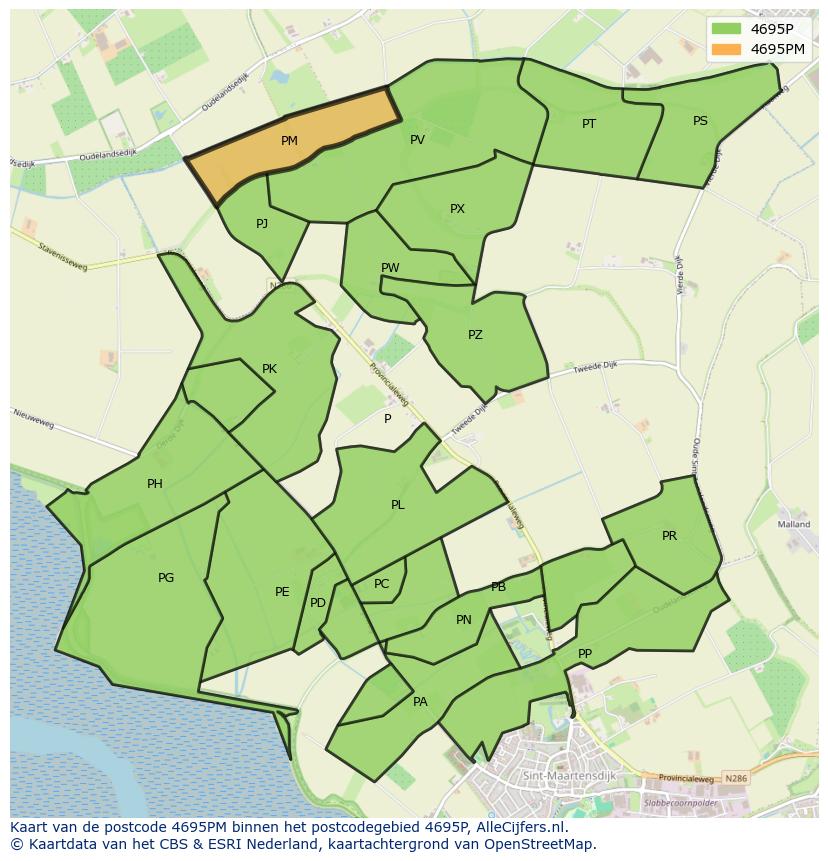 Afbeelding van het postcodegebied 4695 PM op de kaart.