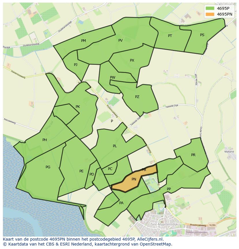 Afbeelding van het postcodegebied 4695 PN op de kaart.