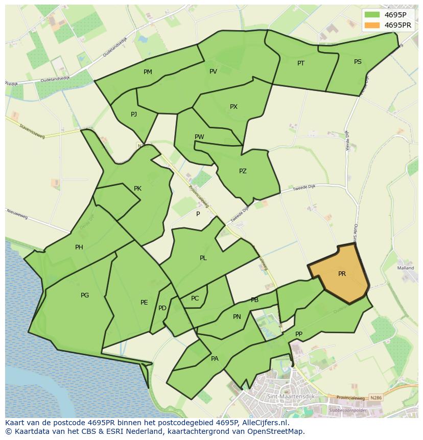 Afbeelding van het postcodegebied 4695 PR op de kaart.