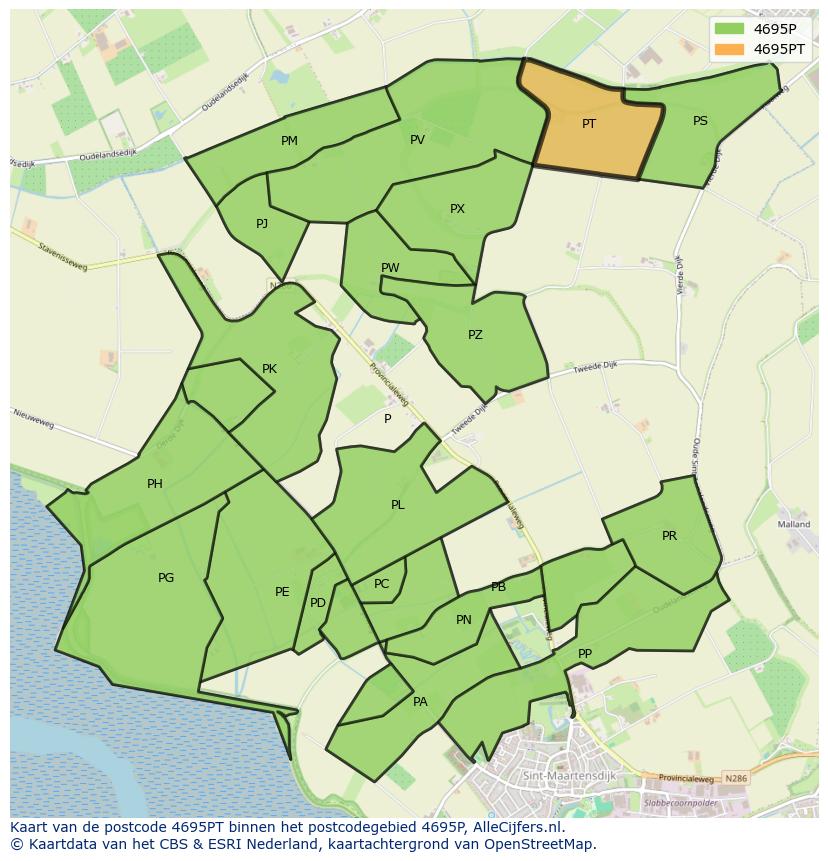 Afbeelding van het postcodegebied 4695 PT op de kaart.