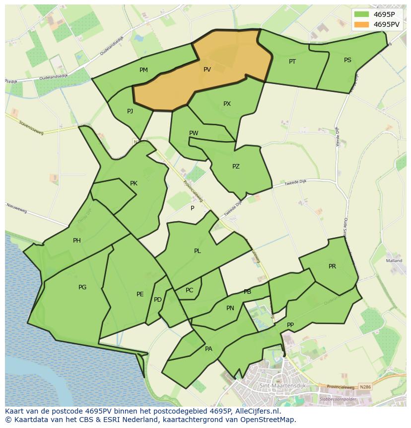 Afbeelding van het postcodegebied 4695 PV op de kaart.