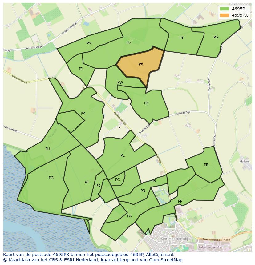 Afbeelding van het postcodegebied 4695 PX op de kaart.