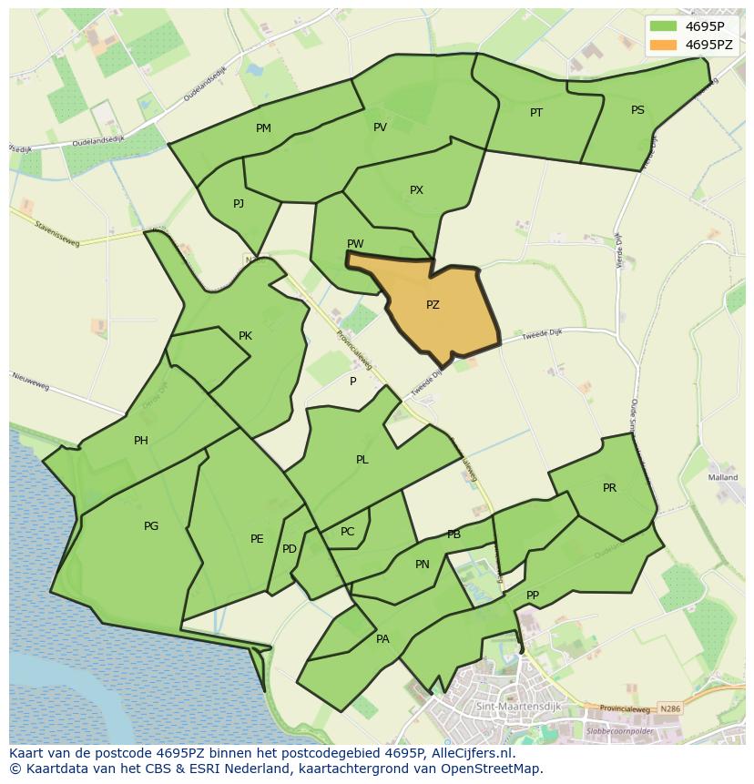 Afbeelding van het postcodegebied 4695 PZ op de kaart.