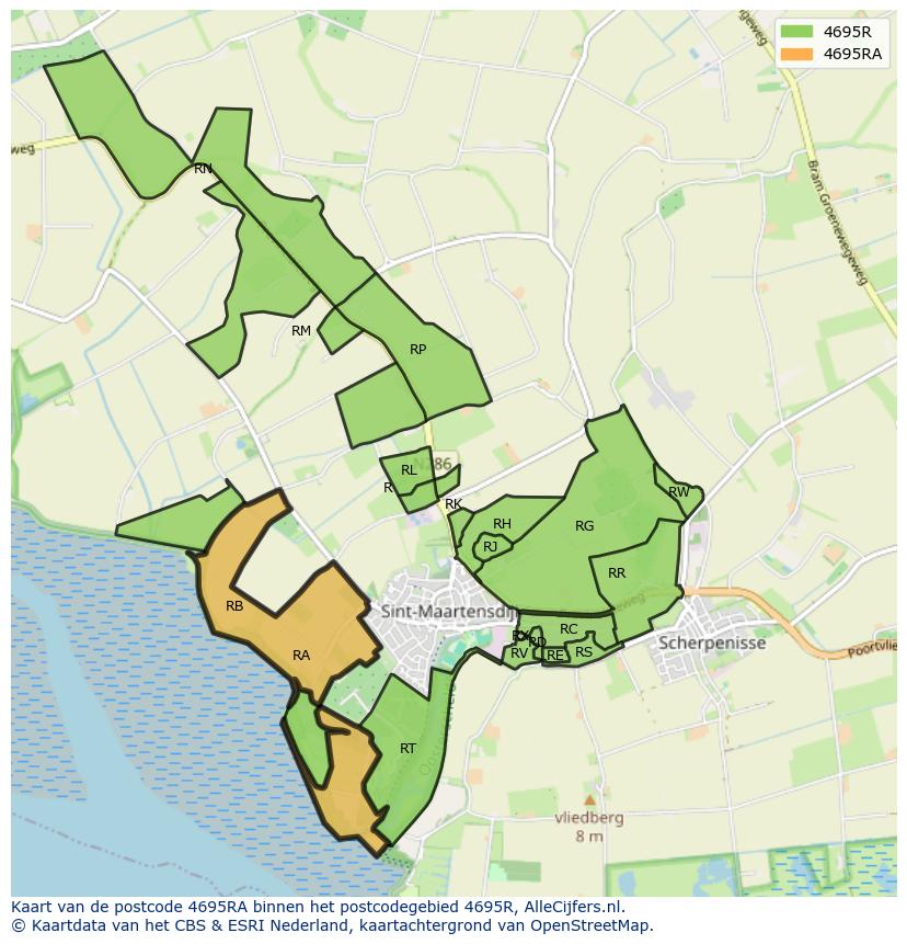 Afbeelding van het postcodegebied 4695 RA op de kaart.