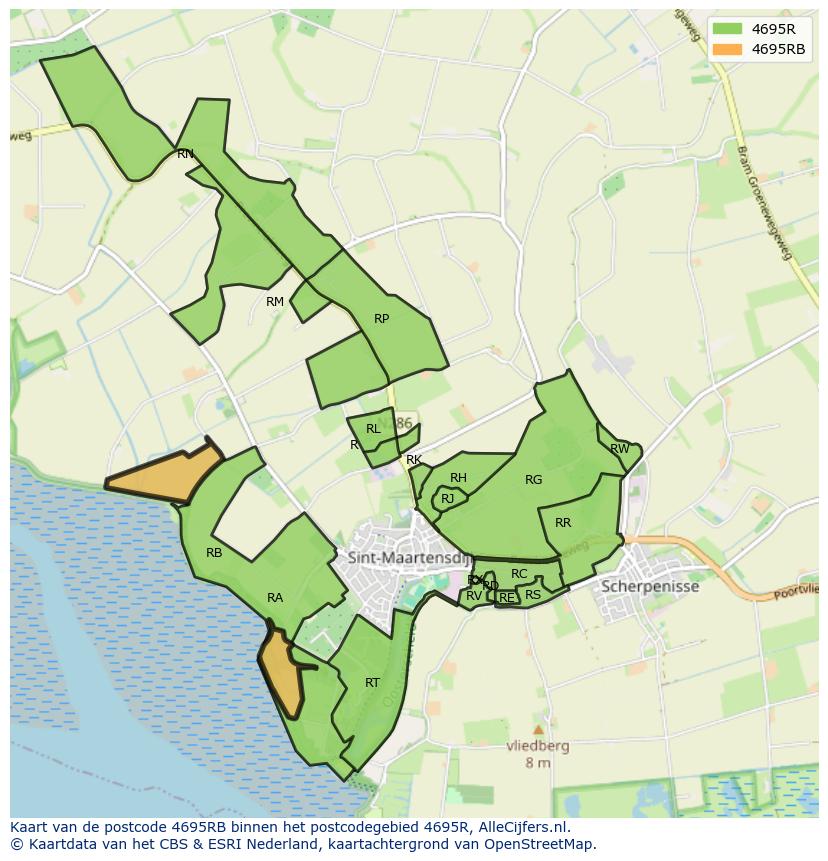 Afbeelding van het postcodegebied 4695 RB op de kaart.