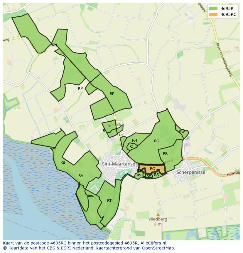 Afbeelding van het postcodegebied 4695 RC op de kaart.