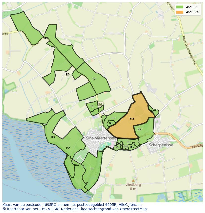 Afbeelding van het postcodegebied 4695 RG op de kaart.