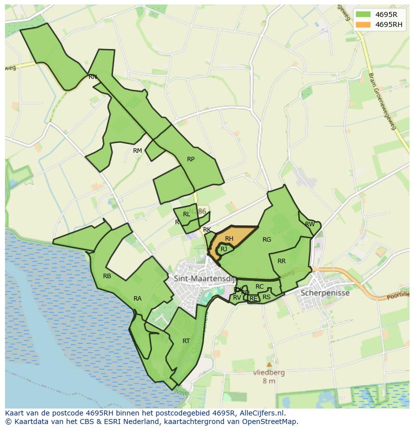 Afbeelding van het postcodegebied 4695 RH op de kaart.