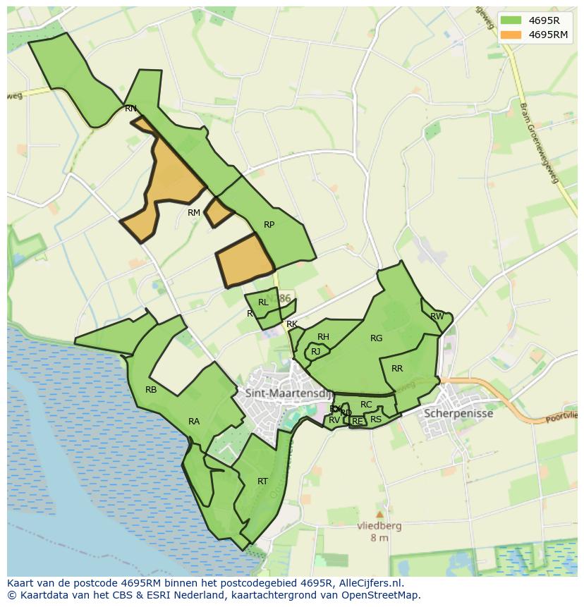 Afbeelding van het postcodegebied 4695 RM op de kaart.