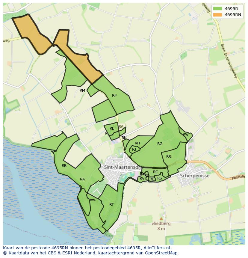 Afbeelding van het postcodegebied 4695 RN op de kaart.