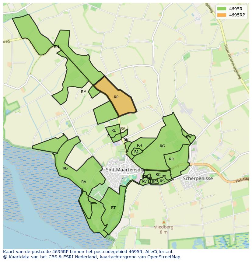 Afbeelding van het postcodegebied 4695 RP op de kaart.