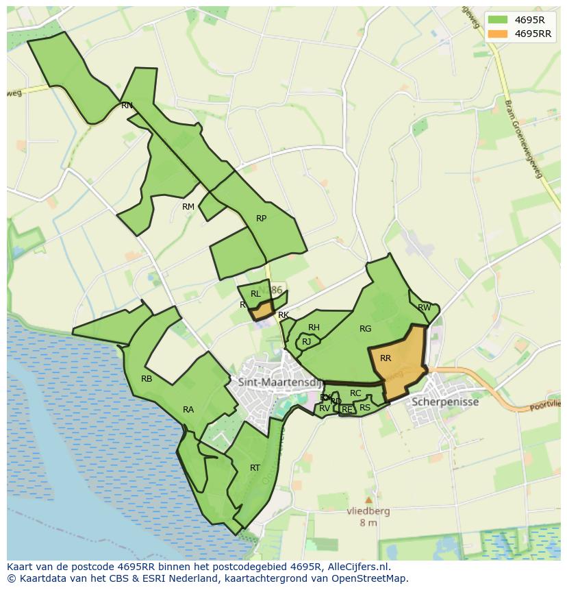Afbeelding van het postcodegebied 4695 RR op de kaart.