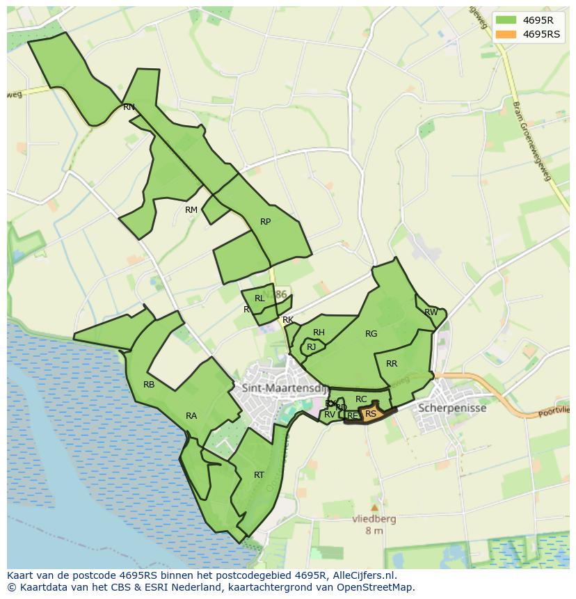 Afbeelding van het postcodegebied 4695 RS op de kaart.