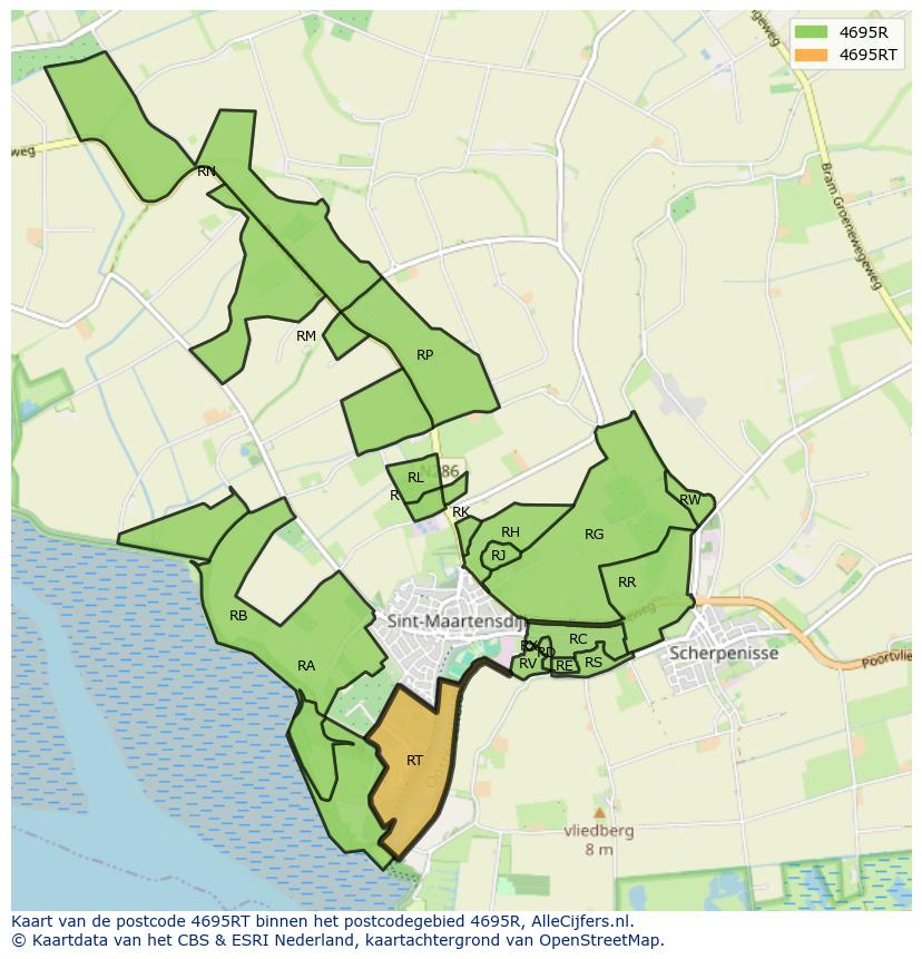 Afbeelding van het postcodegebied 4695 RT op de kaart.