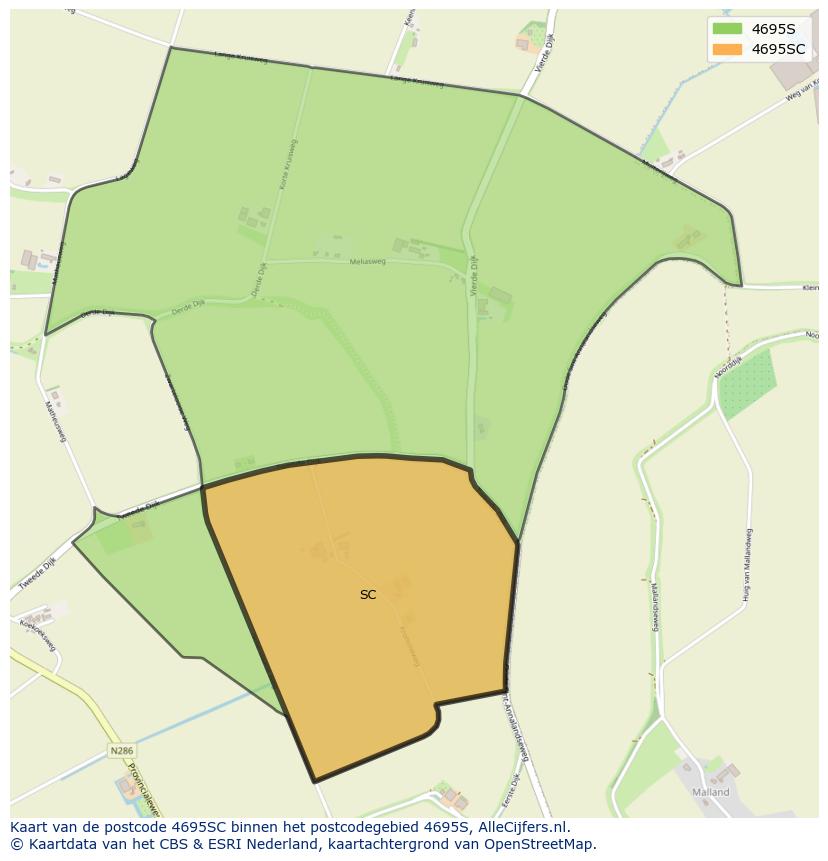 Afbeelding van het postcodegebied 4695 SC op de kaart.