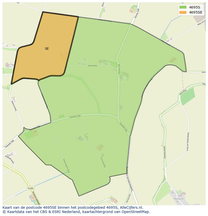 Afbeelding van het postcodegebied 4695 SE op de kaart.