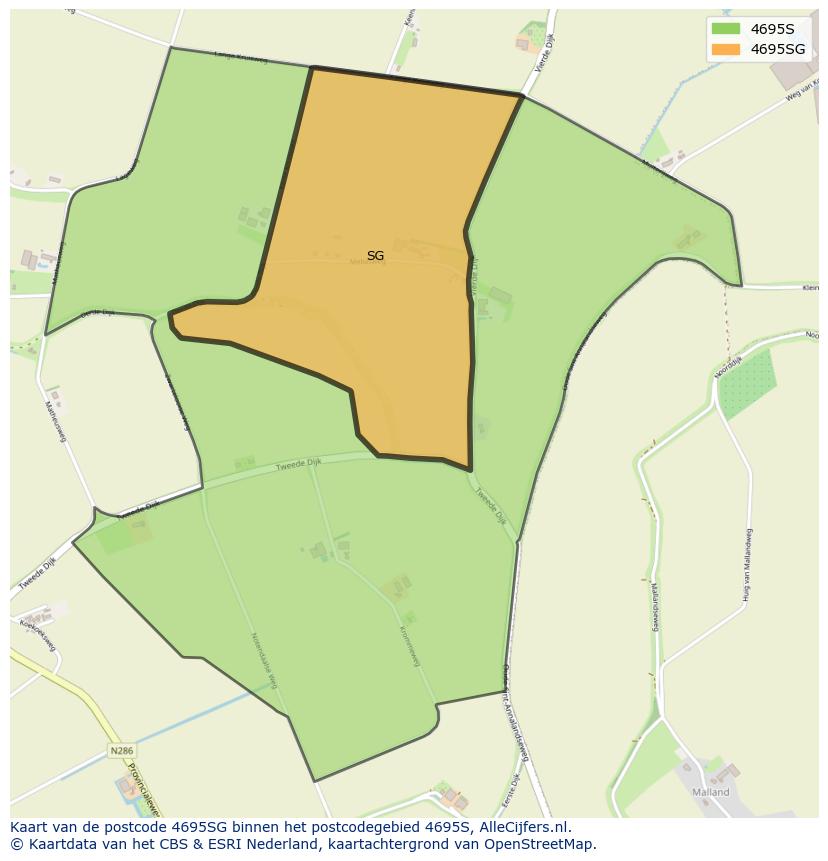 Afbeelding van het postcodegebied 4695 SG op de kaart.