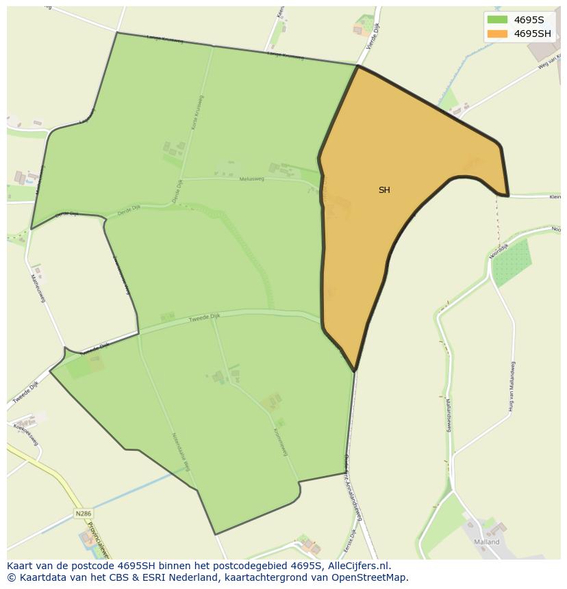 Afbeelding van het postcodegebied 4695 SH op de kaart.