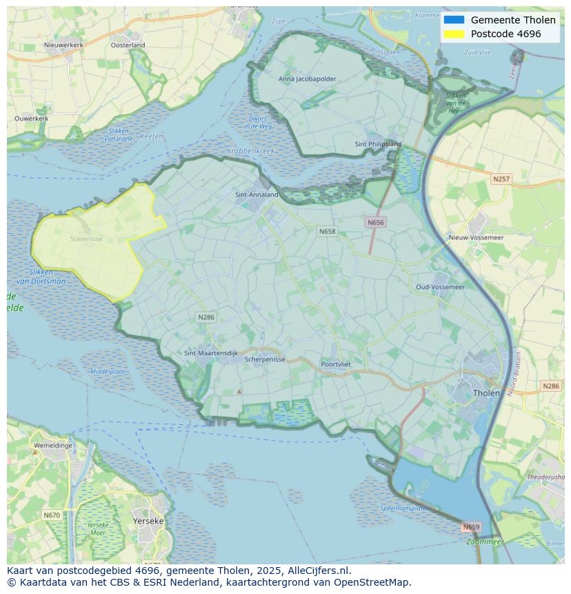 Afbeelding van het postcodegebied 4696 op de kaart.