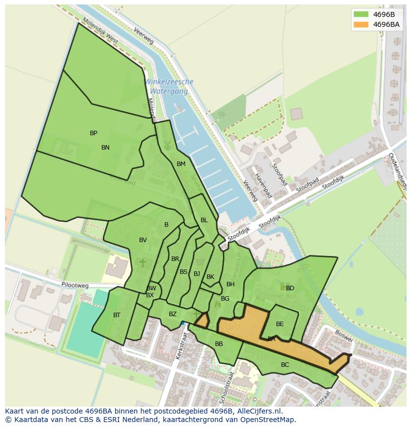 Afbeelding van het postcodegebied 4696 BA op de kaart.