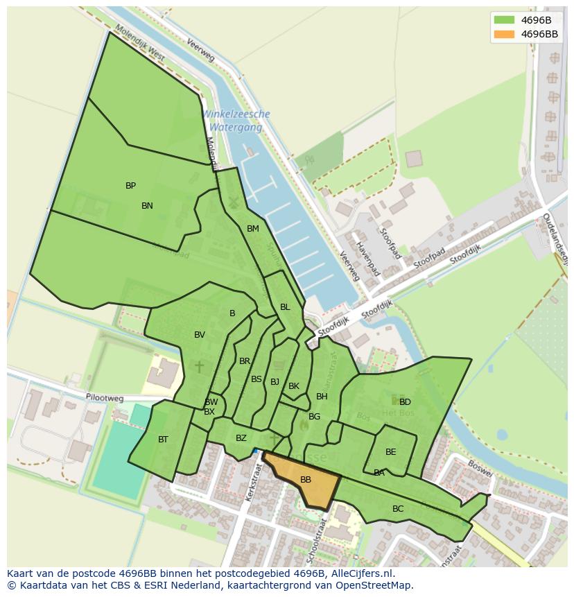 Afbeelding van het postcodegebied 4696 BB op de kaart.