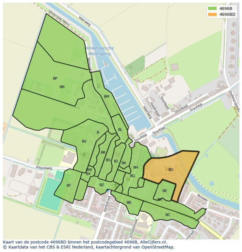 Afbeelding van het postcodegebied 4696 BD op de kaart.