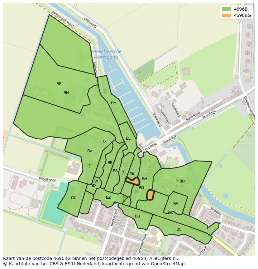 Afbeelding van het postcodegebied 4696 BG op de kaart.
