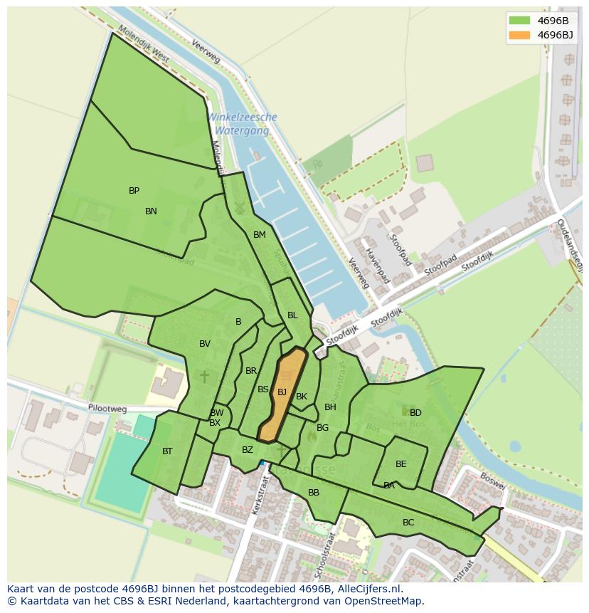 Afbeelding van het postcodegebied 4696 BJ op de kaart.