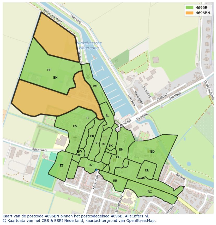 Afbeelding van het postcodegebied 4696 BN op de kaart.