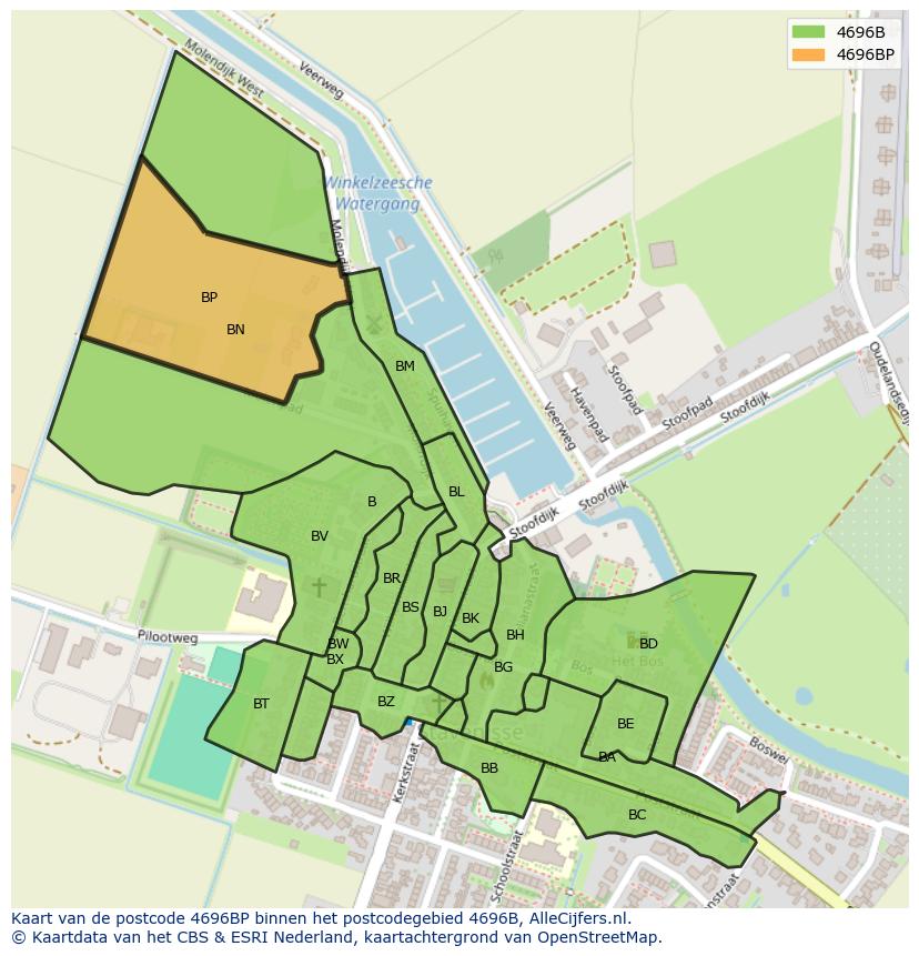 Afbeelding van het postcodegebied 4696 BP op de kaart.
