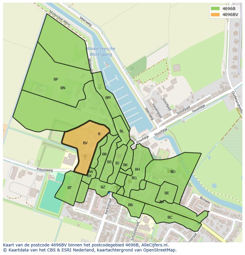 Afbeelding van het postcodegebied 4696 BV op de kaart.