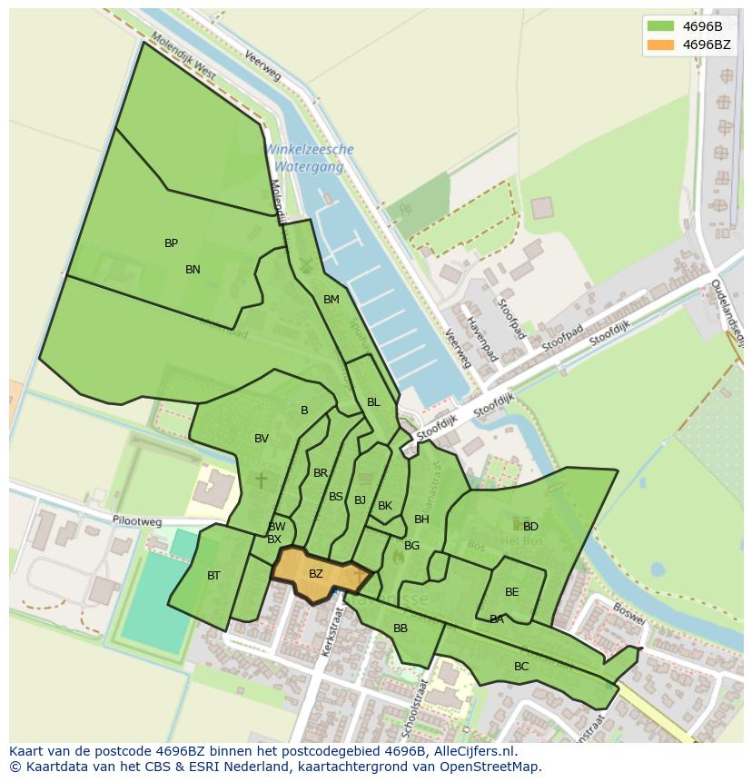 Afbeelding van het postcodegebied 4696 BZ op de kaart.