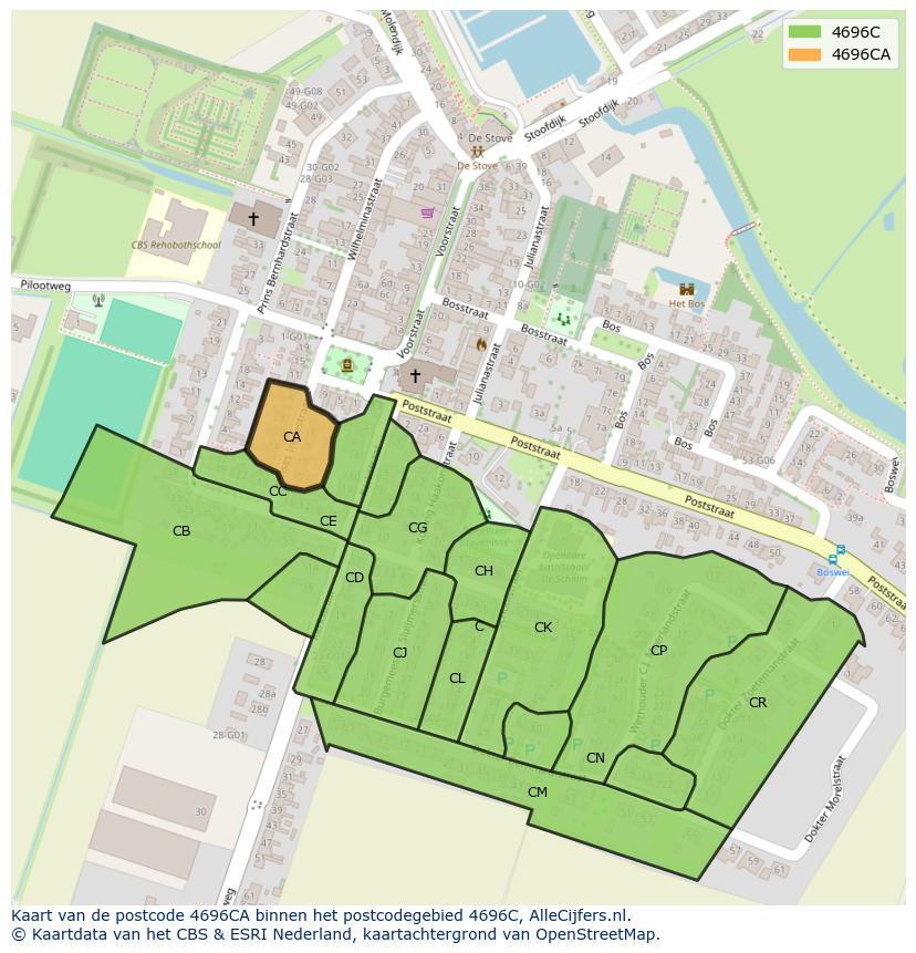 Afbeelding van het postcodegebied 4696 CA op de kaart.