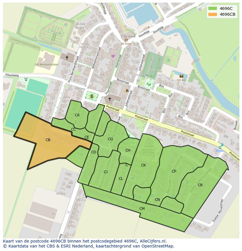 Afbeelding van het postcodegebied 4696 CB op de kaart.