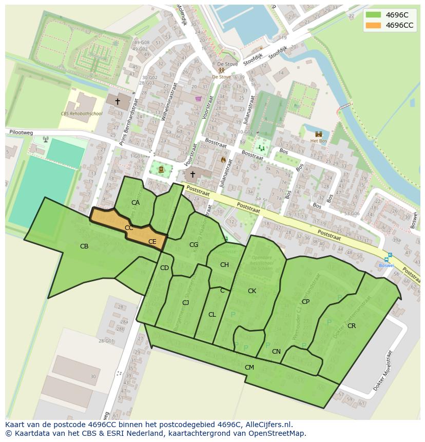 Afbeelding van het postcodegebied 4696 CC op de kaart.