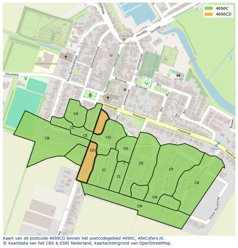 Afbeelding van het postcodegebied 4696 CD op de kaart.