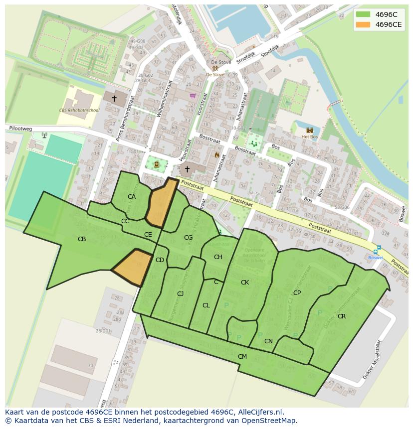 Afbeelding van het postcodegebied 4696 CE op de kaart.