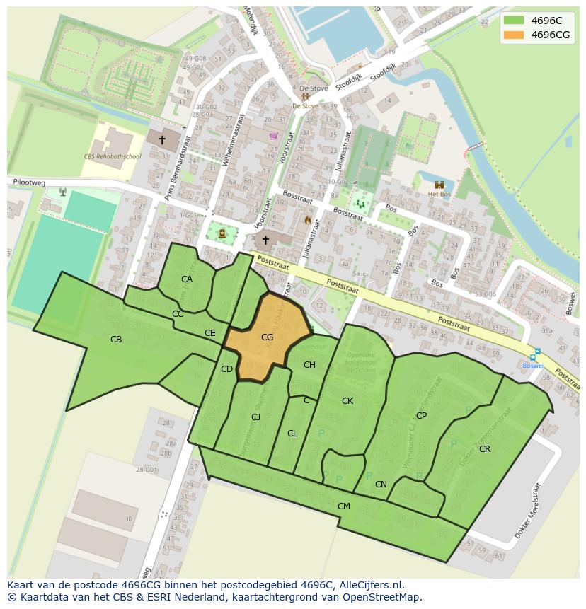 Afbeelding van het postcodegebied 4696 CG op de kaart.