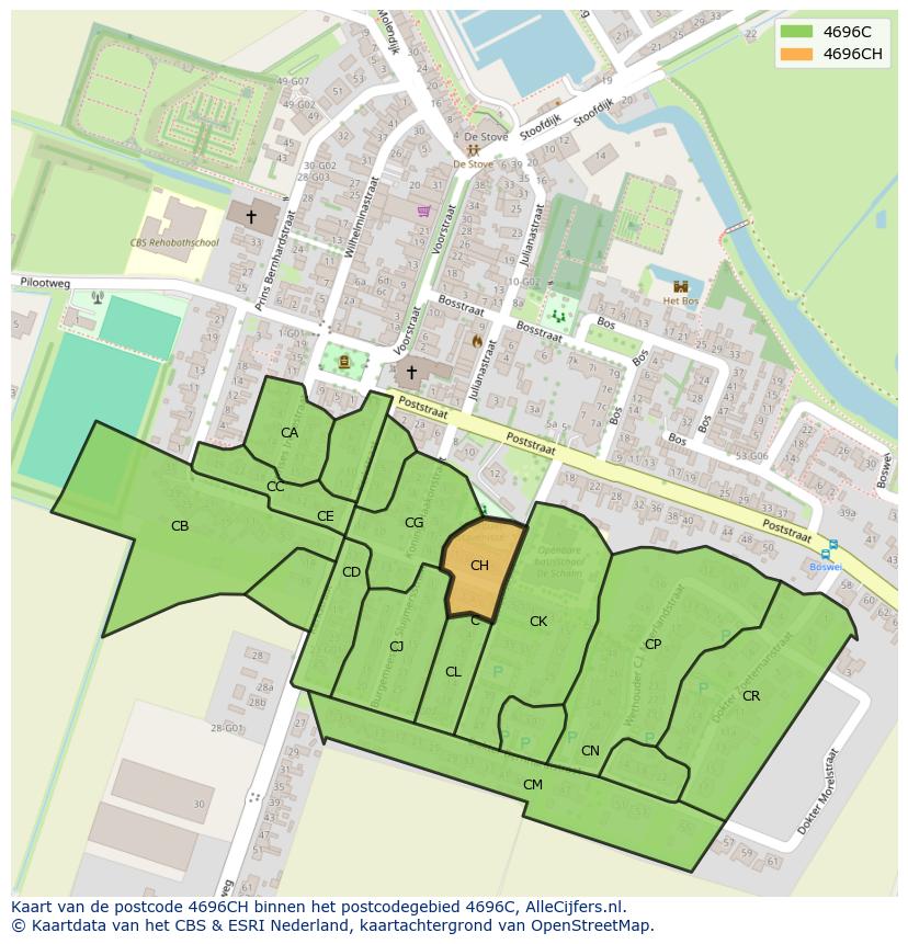 Afbeelding van het postcodegebied 4696 CH op de kaart.