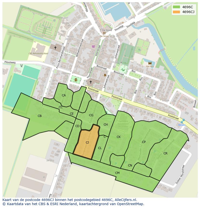 Afbeelding van het postcodegebied 4696 CJ op de kaart.